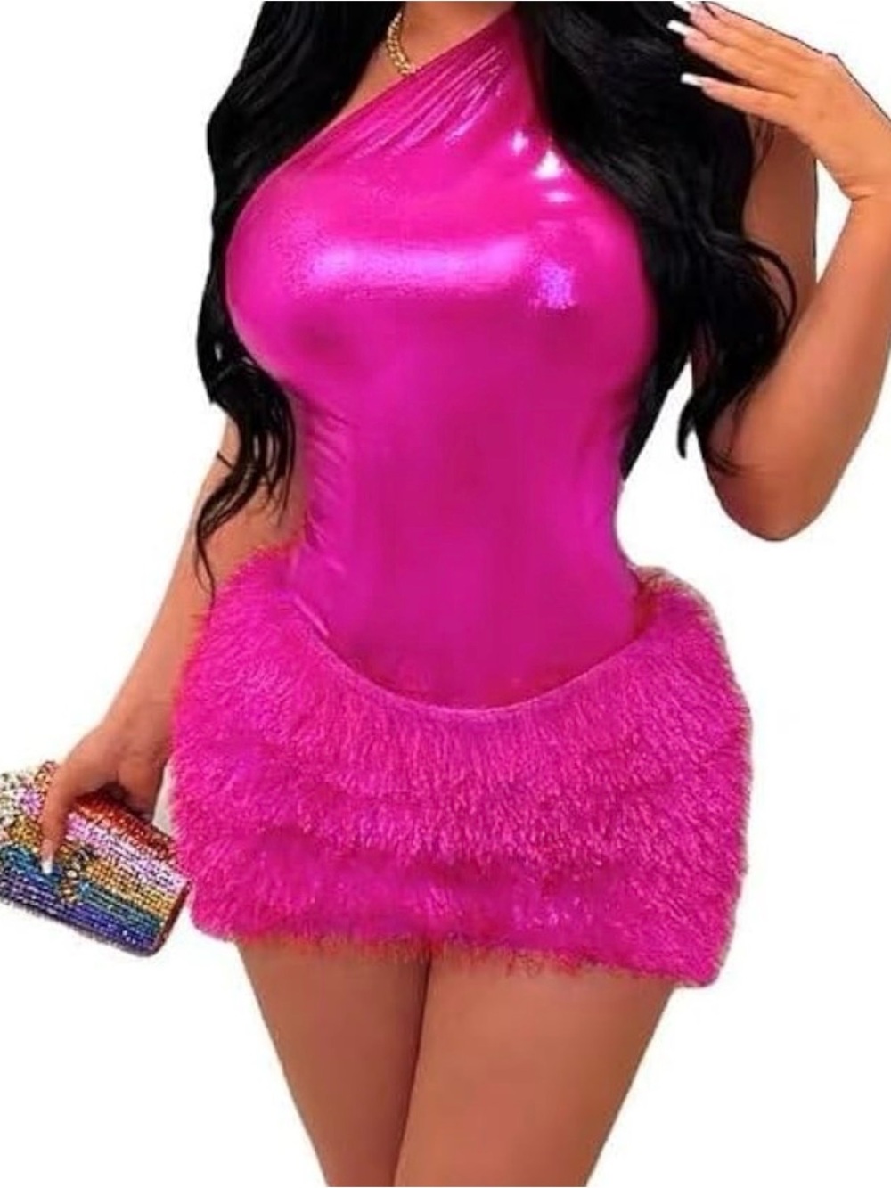 Shimmer One-Shoulder Pink & Fuchsia Mini Dress